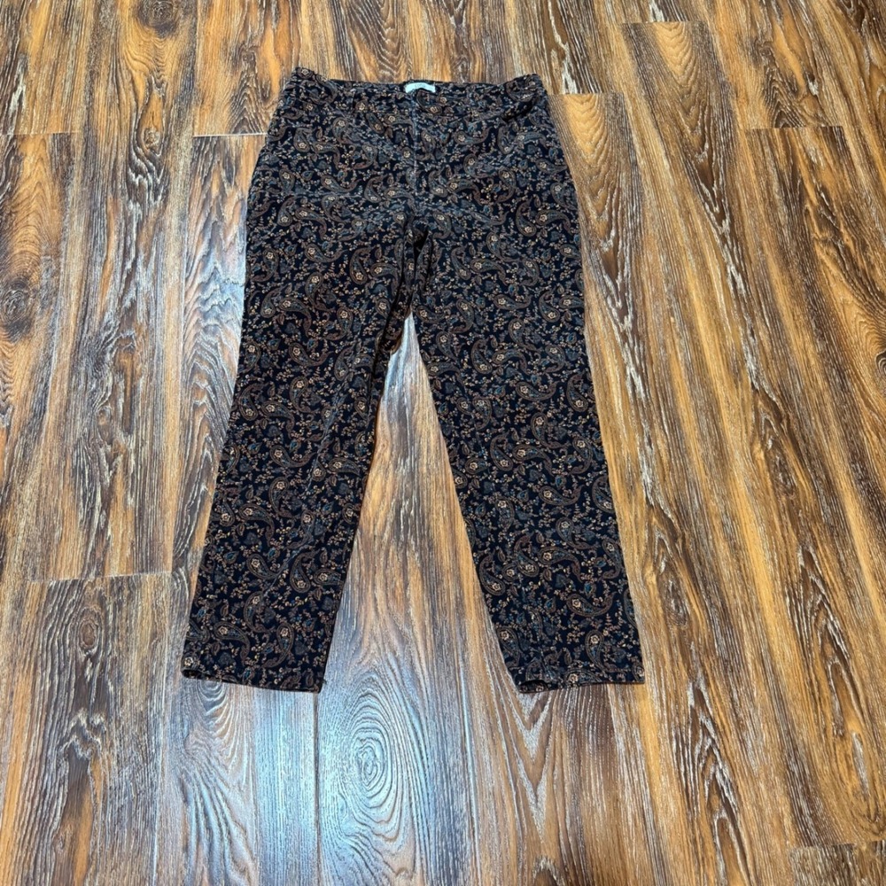 Croft & Barrow Womens 12P Corduroy Paisley Straight Leg Pants Brown Petite 29X23